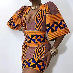 Main Actress Adults Women's African Print Kitenge Boho Dress Modern African Outfits For Party Polyester Masquerade Dress Lightinthebox