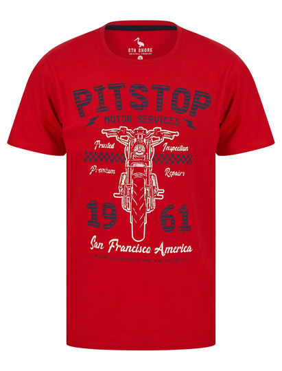 T-Shirts Pitstop Motif Cotton Jersey T-Shirt in Barados Cherry - South Shore / S - Tokyo Laundry