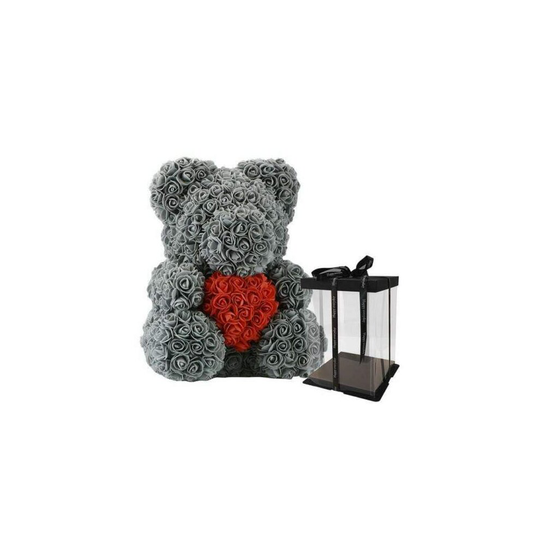 (Grey & Red Heart - With Box 25CM ) ROSE TEDDY BEAR 25CM & 40CM FOAM VALENTINES DAY