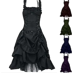 Goth Girl Plus Size Punk Gothic Medieval Cocktail Dress Vintage Dress Summer Flapper Dress Dress Masquerade Women's Costume Vintage Cosplay Halloween Prom Festival Sleeveless Dress Halloween / Lace Lightinthebox