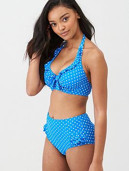Pour Moi Hot Spots Halter Underwired Top - Blue, Blue, Size 32F, Women