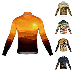 21Grams Men's Cycling Jersey Long Sleeve Bike Top with 3 Rear Pockets Mountain Bike MTB Road Bike Cycling Breathable Quick Dry Moisture Wicking Reflective Strips Black Orange Brown Graphic Spandex Lightinthebox