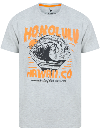 T-Shirts Honolulu Motif Cotton Jersey T-Shirt in Light Grey Marl - South Shore / S - Tokyo Laundry