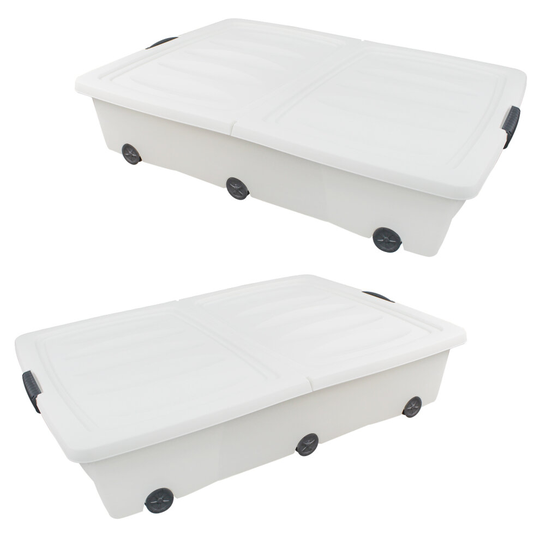 (2) 55L Under Bed Plastic Storage Drawer Container XL Toy Box Wheeled Clothes Shoes
