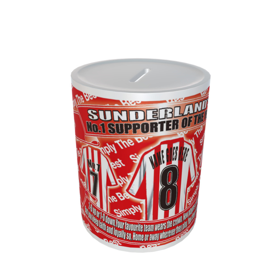 Personalised Sunderland Football Shirt Ceramic Money Box Gift