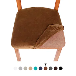 2 Pcs Velvet Dining Chair Seat Covers Black White Slipcover, Stretch Fitted Dining Room Cushion Cover,Removable Washable Furniture Protector with Ties Lightinthebox