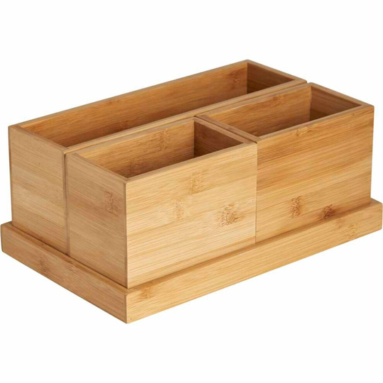 wilko 4 Piece Bamboo Storage Set, Detachable Storage Boxes, 17.8 x 28.4 x 10.8cm