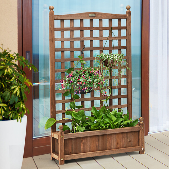 Wooden Lattice Planter Flowerpot Trellis Climbing Rectangular Plant Box Garden