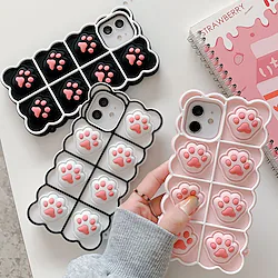 Phone Case For Apple Back Cover Silicone Fidget Case Dustproof Fidget Toys Push Pop Bubble Cartoon Geometric Pattern TPU Lightinthebox