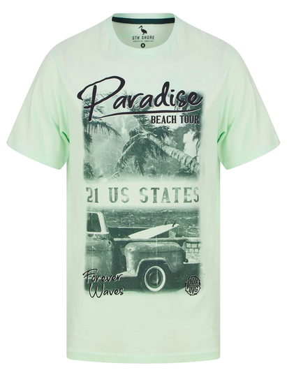 T-Shirts Beach Tour Motif Cotton Jersey T-Shirt in Hint of Mint - South Shore / S - Tokyo Laundry