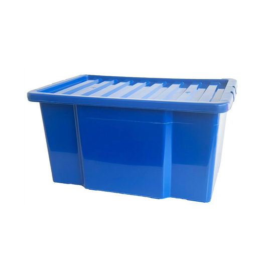 (1 Box, Blue) 50LITRE PLASTIC STORAGE BOXES QUALITY BOX WITH LID