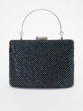 Quiz Diamante Box Handle Bag, Dark Blue, Women