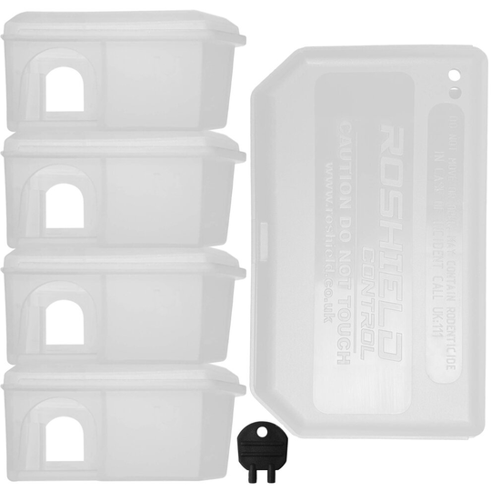 Roshield 5 Mouse Clear Bait Boxes - Holds Mice Bait Safely Away from Children & Pets (Empty - No Bait Included)