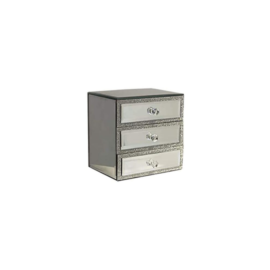 Crushed Diamante Mirrored Glass Jewellery Box with Black Velvet Inlay
