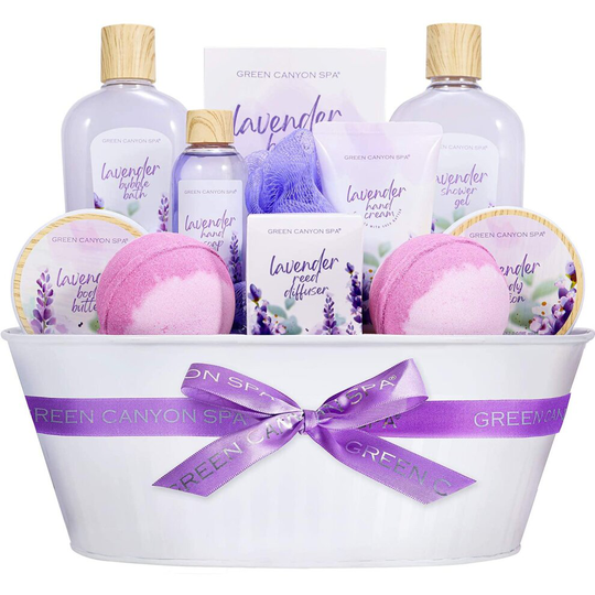 Spa Gift Baskets for Women - 12 Pcs Lavender Scent Bath Set Including Shower Gel Reed Diffuser Bubble Bath, Lovely Women Gifts Box for Birthday, Valen