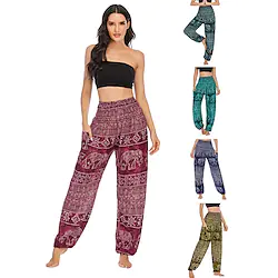Women's Pants Side Pockets Harem Elastic Waistband Quick Dry Moisture Wicking Lightweight High Waist Pilates Dance Bikram Bloomers Elephant Bohemian Boho Black Green Army Green Winter Sports Lightinthebox