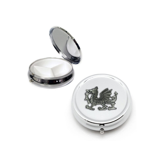 Welsh dragon silver round pill box