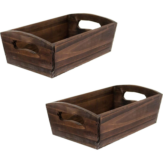 (Brown, Set of 2) east2eden Wooden Bread Display Storage Serving Basket Box Crate Tray