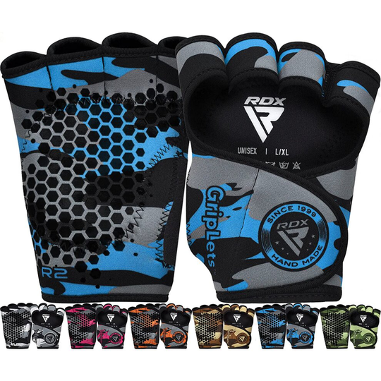 (Blue, S/M) RDX Weight Lifting Gloves Grips, Gym Fitness Workout