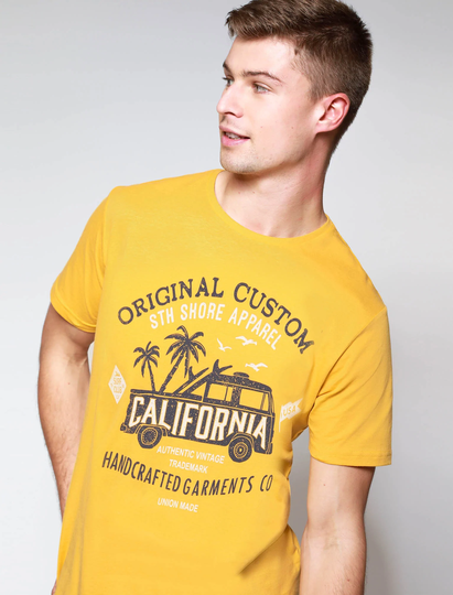 T-Shirts Custom Van Motif Cotton Jersey T-Shirt in Jurassic Gold - South Shore / S - Tokyo Laundry