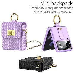 Phone Case For Samsung Galaxy Back Cover Z Flip Z Flip 4/3/2 Dustproof with Removable Cross Body Strap Shockproof Solid Colored TPU PU Leather Lightinthebox
