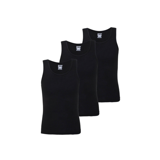 (Black, L) Mens Ribbed 100% Fine Cotton Fitted Slim Fit Athletic Gym Muscle Tank Top Vest (3pcs vest)