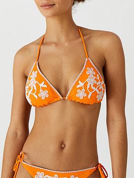 Accessorize Embroidered Bikini Top - Orange, Orange, Size 14, Women