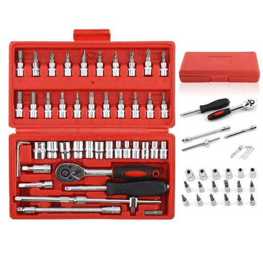 46pcs Socket Set Car Repair Tool Ratchet Torque Wrench Kit w/Case Box