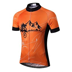 21Grams Men's Cycling Jersey Short Sleeve Bike Top with 3 Rear Pockets Mountain Bike MTB Road Bike Cycling Breathable Quick Dry Moisture Wicking Reflective Strips Orange Graphic Polyester Spandex Lightinthebox