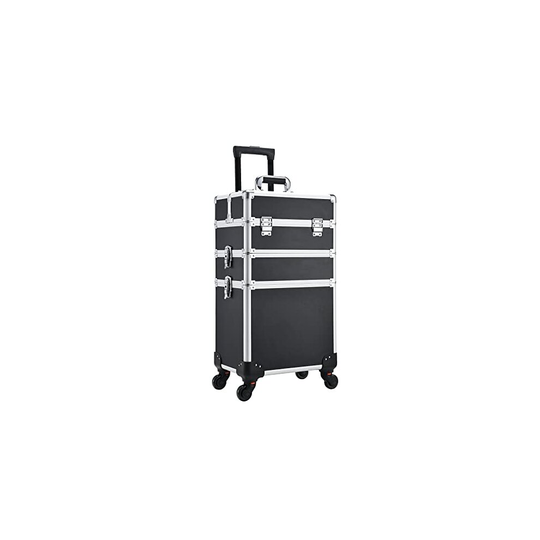 Beauty Trolley on Wheels Professional Makeup Trolley 3-in-1 Large Hairdressing Lockable Vanity Case Make Up Box Beauty Cosmetics Storage Organizer