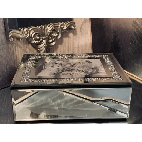 Luxury Crushed Crystal Mirror Box With Photo Frame Glass Jewellery Box