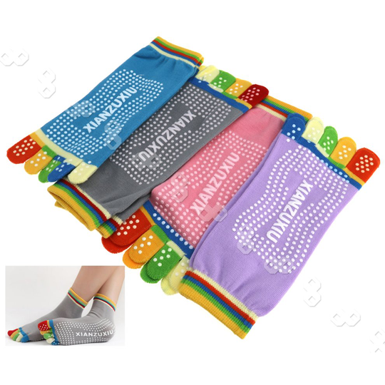 4 Pairs Yoga Fitness Grip Excercise Five Toe Socks Rubber Pilates Non Slip Socks