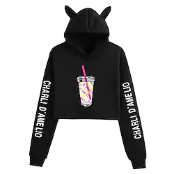 Inspired by Charli D'Amelio Crop Top Hoodie Cartoon Back To School Harajuku Graphic Kawaii Crop Top For Men's Women's Adults' Polyester / Cotton Blend Lightinthebox