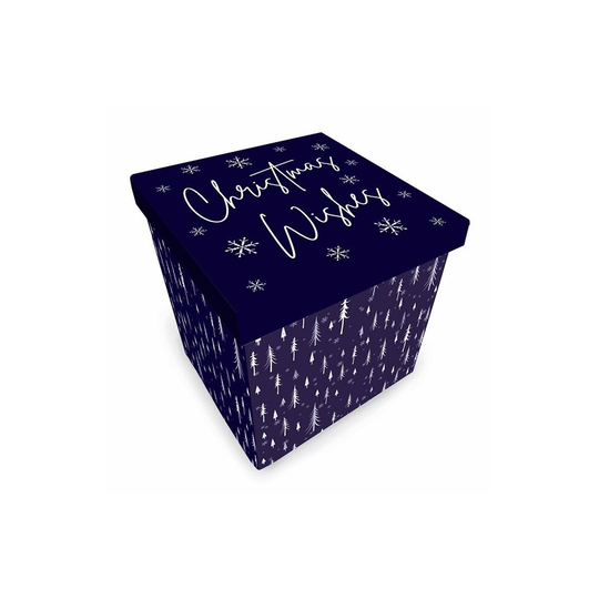Christmas Xmas Navy Blue Small Gift Present Box 12 x 12cm Snowflakes Trees
