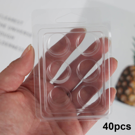 (Round Shape) 40PCS Plastic 6 Cell Wax Melt Clamshell Packaging Box