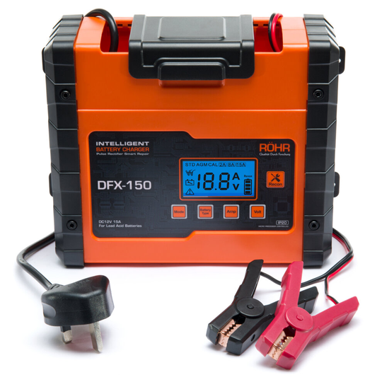 Röhr DFX-150 Smart Car Battery Charger AGM / GEL / WET Repair 15 Amp 12v | Intelligent Trickle / Turbo Fast Charge