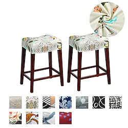 2 Pcs Elastic Rectangle Bar Stool Covers Stretch Vanity Stool Cover Floral Graphic Chair Seat Slipcovers Counter Stool Cover Saddle Seat Covers Washable Lightinthebox