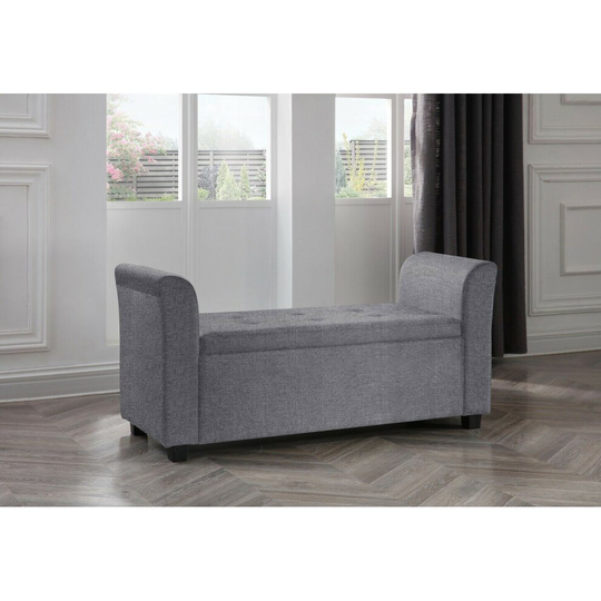(Charcoal) Verona Ottoman Storage Box Hopsack Fabric Bench