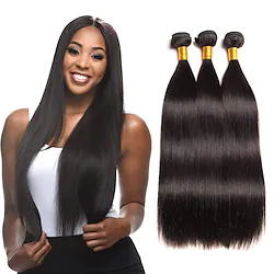 3 Bundles Hair Weaves Brazilian Hair Straight Human Hair Extensions Remy Human Hair 100% Remy Hair Weave Bundles 300 g Natural Color Hair Weaves / Hair Bulk Human Hair Extensions 8-28 inch Natural Lightinthebox