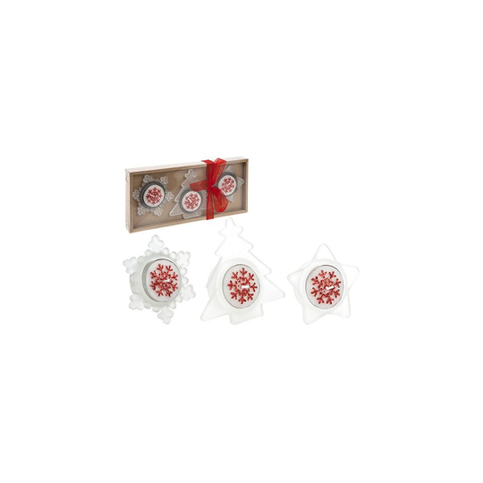 6pc Tealight Candle And Holder Set In Gift Box Red Only - christmas tealight holder set tree star snowflake shape red