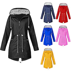 women's raincoat rain jacket outdoor lightweight waterproof windbreaker solid color windproof hooded trench coat for hiking running fishing camping Lightinthebox