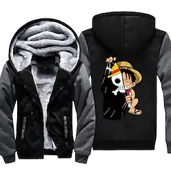 Inspired by One Piece Monkey D. Luffy Hoodie Outerwear Sherpa Jacket Anime Graphic Outerwear For Men's Women's Unisex Adults' Hot Stamping 100% Polyester Casual Daily Lightinthebox