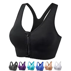Women's High Support Sports Bra Running Bra Racerback Zip Front Bra Top Padded Yoga Fitness Gym Workout Breathable Quick Dry Shockproof Light Khaki Green Black Solid Colored Lightinthebox