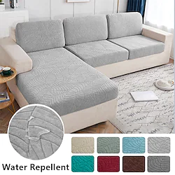 Stretch Water Repellent Sofa Seat Cushion Cover Jacquard Slipcover Elastic Couch Armchair Loveseat 4 or 3 Seater Grey Plain Solid Soft Durable Washable Lightinthebox
