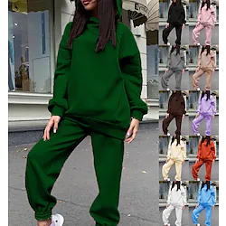 Women's Tracksuit Sweatsuit 2 Piece Street Winter Long Sleeve Fleece Thermal Warm Breathable Soft Fitness Running Jogging Sportswear Activewear Solid Colored Dark Grey Green Purple / Hoodie Lightinthebox