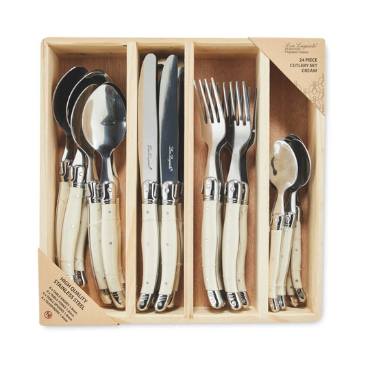 Lou Laguiole 24 Piece Cream Cutlery Set - Cutlery Set - In Wooden Box