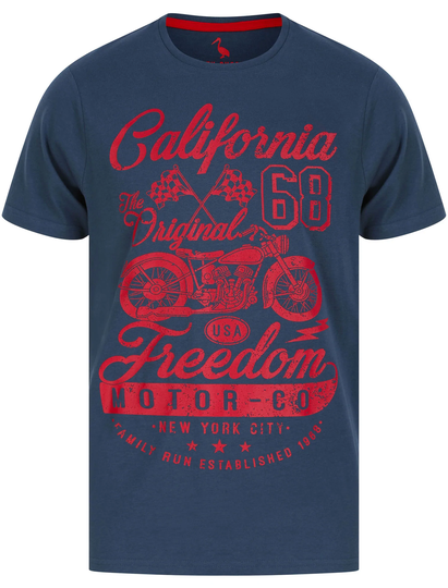 T-Shirts Freedom Motors Motif Cotton Jersey T-Shirt in Moonlit Ocean - South Shore / S - Tokyo Laundry