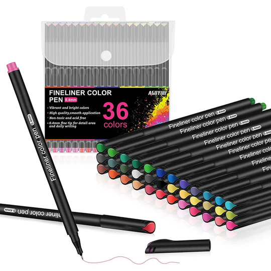 Fineliner Pens, AGOYUU 36 Colour Fine Point Pens Set Tip 0.4 mm Felt Tip Pens Fine Tip for Drawing and Writing...