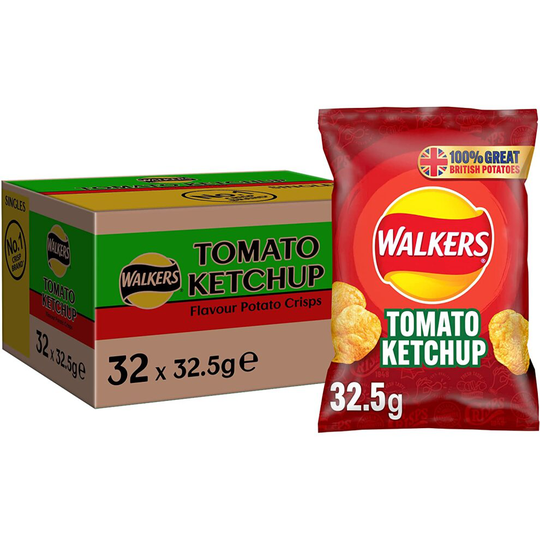 Walkers Tomato Ketchup Crisps Box, 32.5 g (Case of 32)