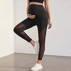 Women's Yoga Pants Maternity Leggings Maternity Activewear Mesh Patchwork Butt Lift Quick Dry High Waist Yoga Gym Workout Pilates Leggings Bottoms Color Block Black Spandex Sports Activewear Stretchy Lightinthebox